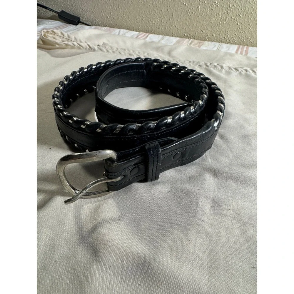 Justin Mens Black Leather Western Braided Belt Silver Accents 36 8024B USA Made